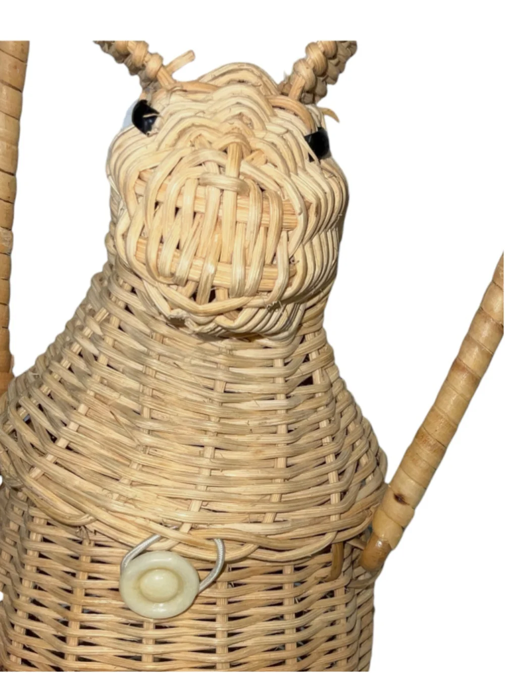 Vintage Handwoven Wicker Rabbit Bunny Basket Hinged 2-Compartment Long Handle